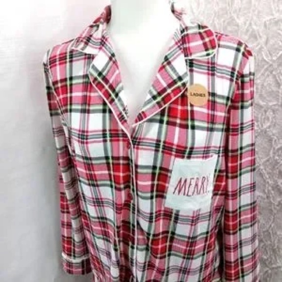 NWT Rae Dunn MERRY Tartan Plaid Notch Collar Pajamas, Size Large soft cozy comfy - Picture 3 of 9